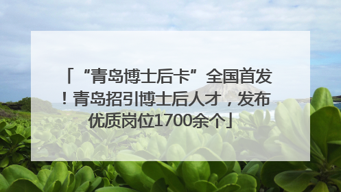 “青岛博士后卡”全国首发！青岛招引博士后人才，发布优质岗位1700余个