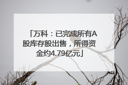 万科：已完成所有A股库存股出售，所得资金约4.79亿元