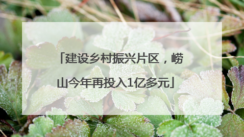 建设乡村振兴片区，崂山今年再投入1亿多元